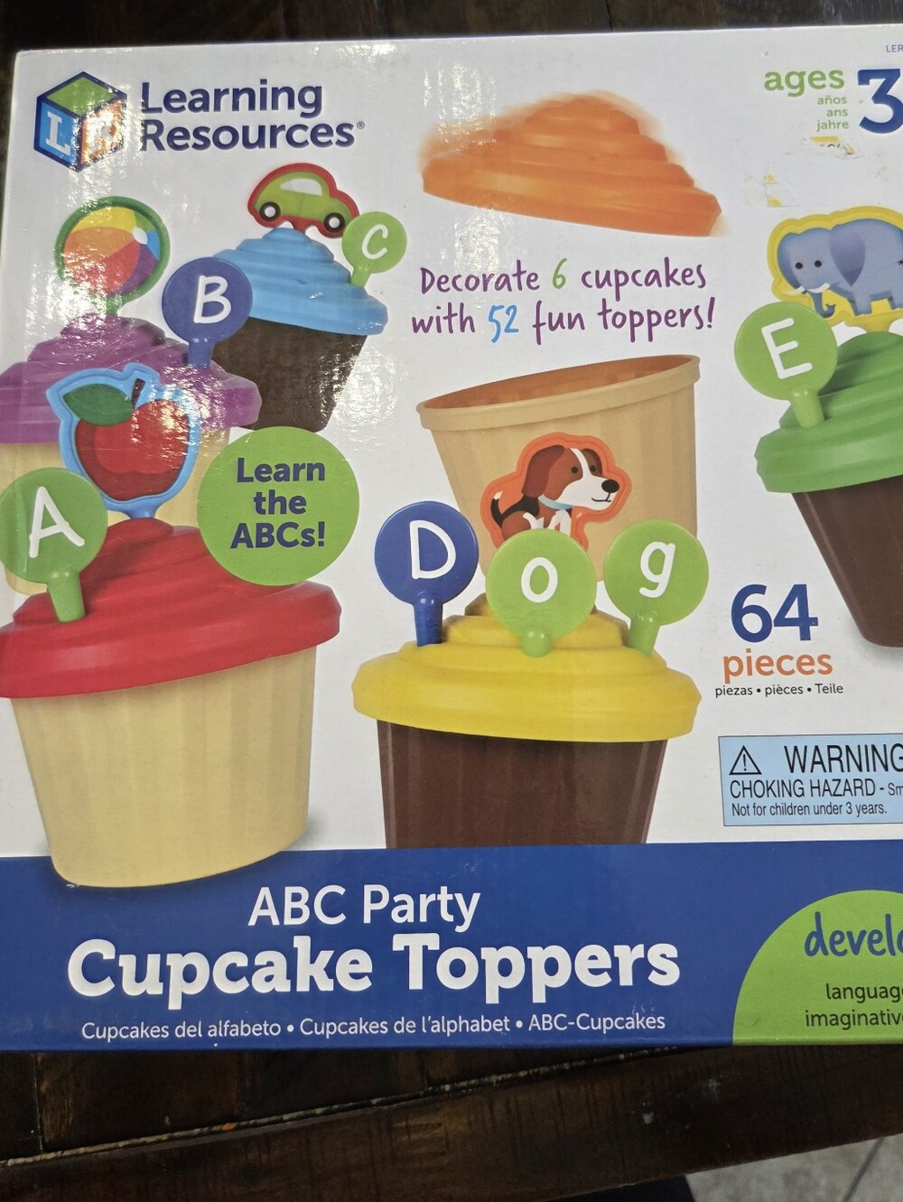 Learning Resources ABC Party Cupcake Toppers Lower Upper Case Alphabet Ages 3-4